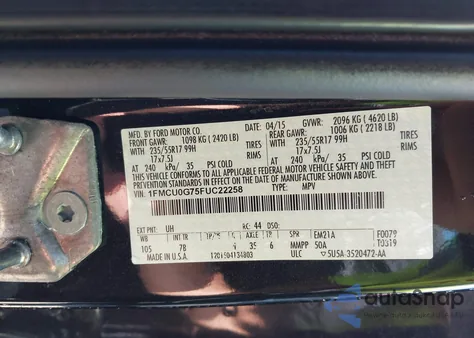 2015 Ford Escape Se from USA, damaged, VIN 1FMCU0G75FUC22258